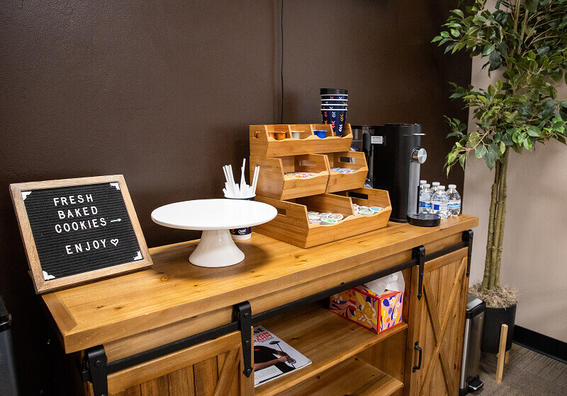 A coffee and water bar at Pocock Family Dental in Twin Falls ID.