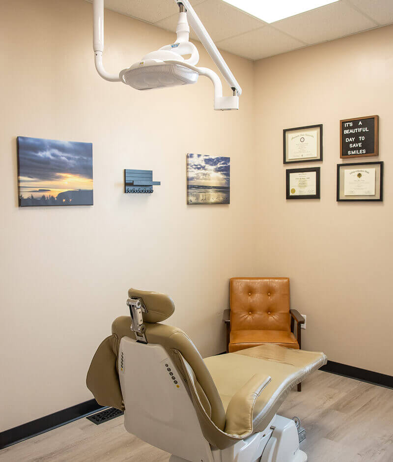 The patient exam room at Pocock Family Dental in Twin Falls ID.